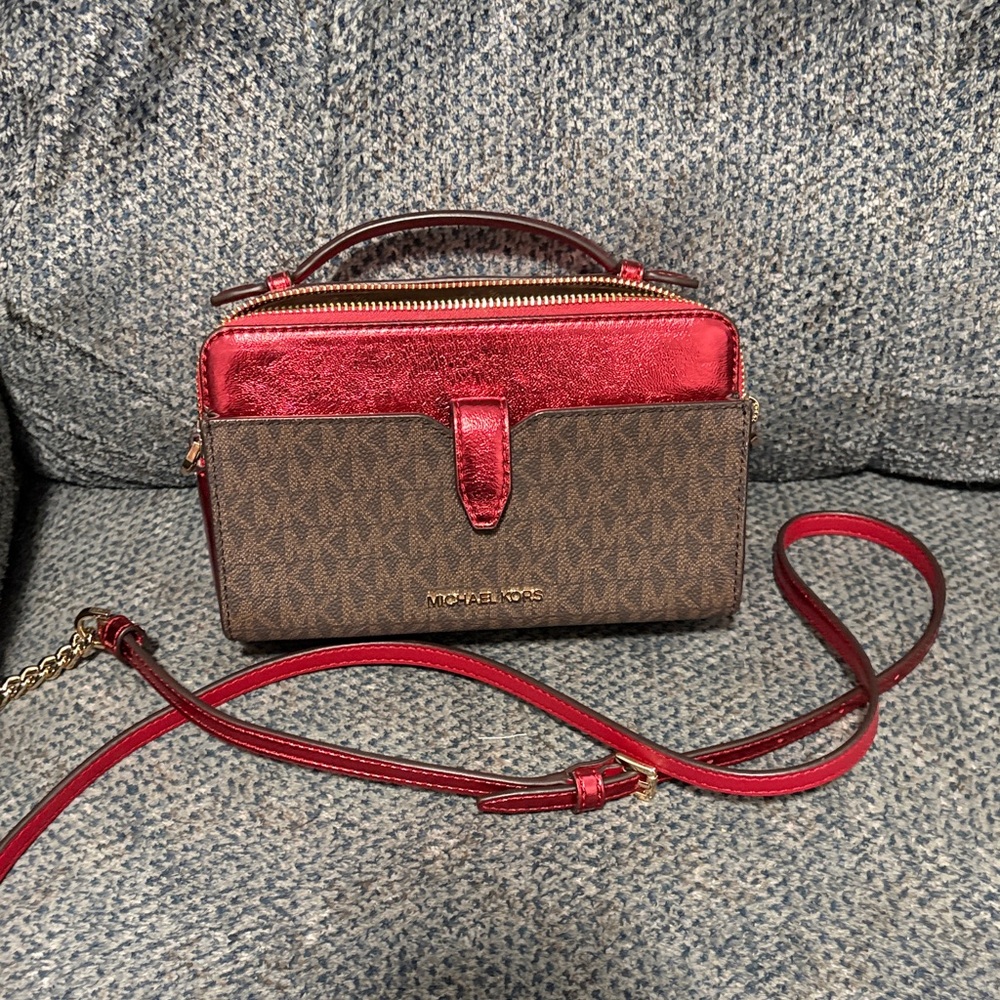 Michael Kors Red and Brown Crossbody Bag
